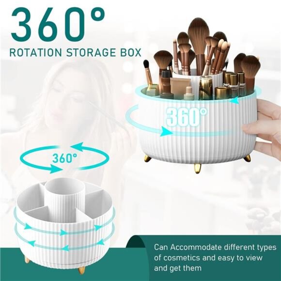 Makeup Brush Holder Organizer,360° Rotating Makeup Brush Organizer,5 Slot - Picture 2 of 7